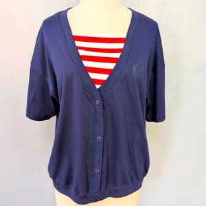 Vintage Bold Spirit slip on, cotton blend, faux button up blouse. Large